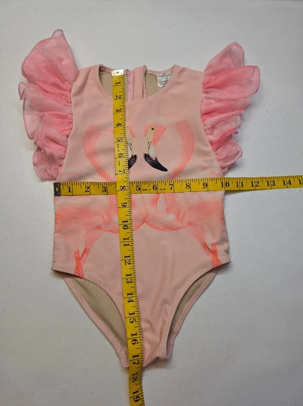 Shade Critters Pink Flamingo One Piece Swimsuit Tulle Ruffle Sleeve Girls 4T